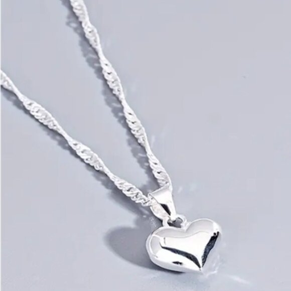 Elegant S925 Sterling Silver Adjustable Puff Heart Pendant Necklace - Picture 2 of 5